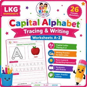 capital alphabet tracing & writing worksheets a–z (lkg)